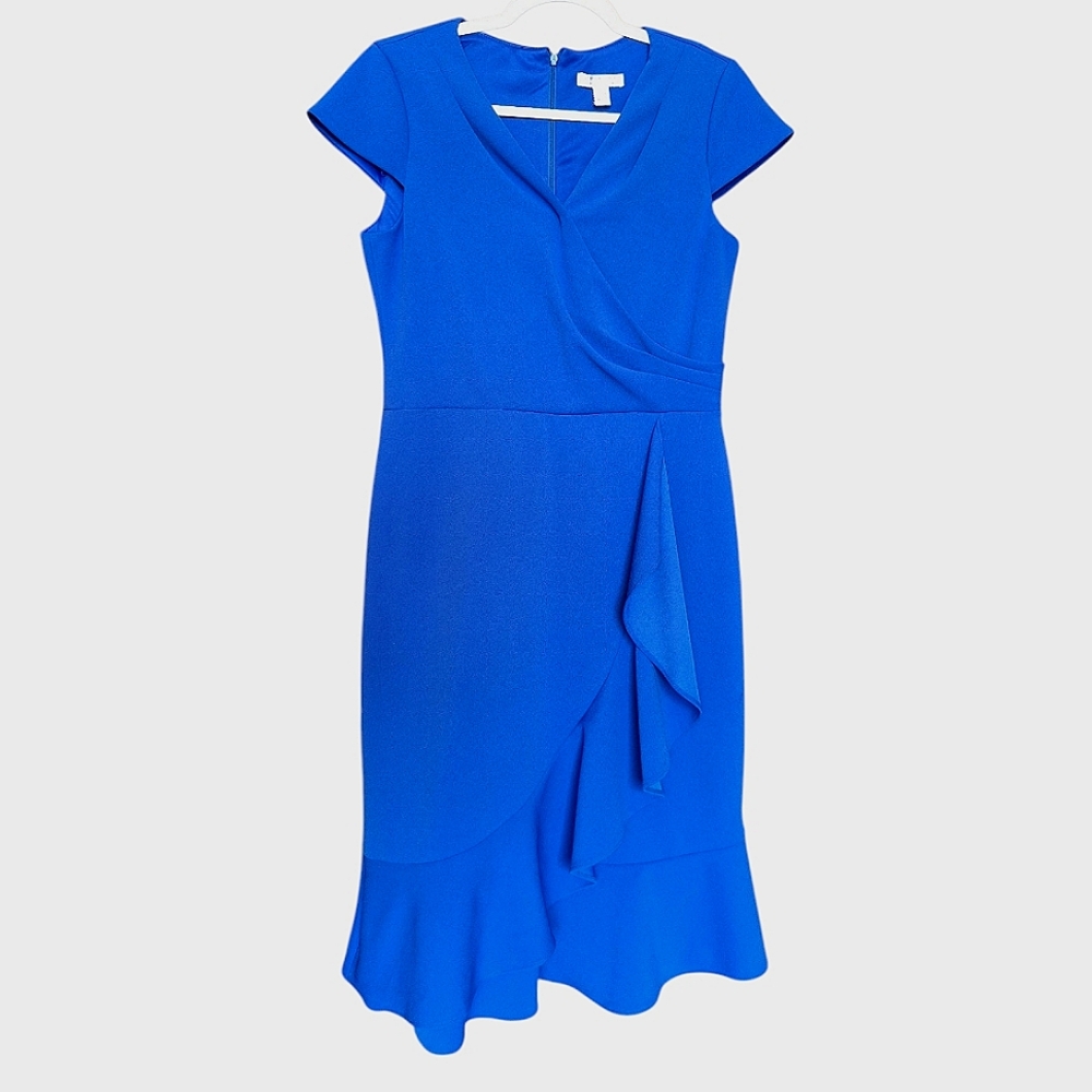 Elegant Blue Wrap Dress London Style